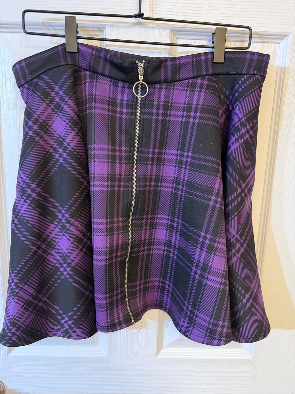 Purple Plaid A-Line Skirt with Front Zip